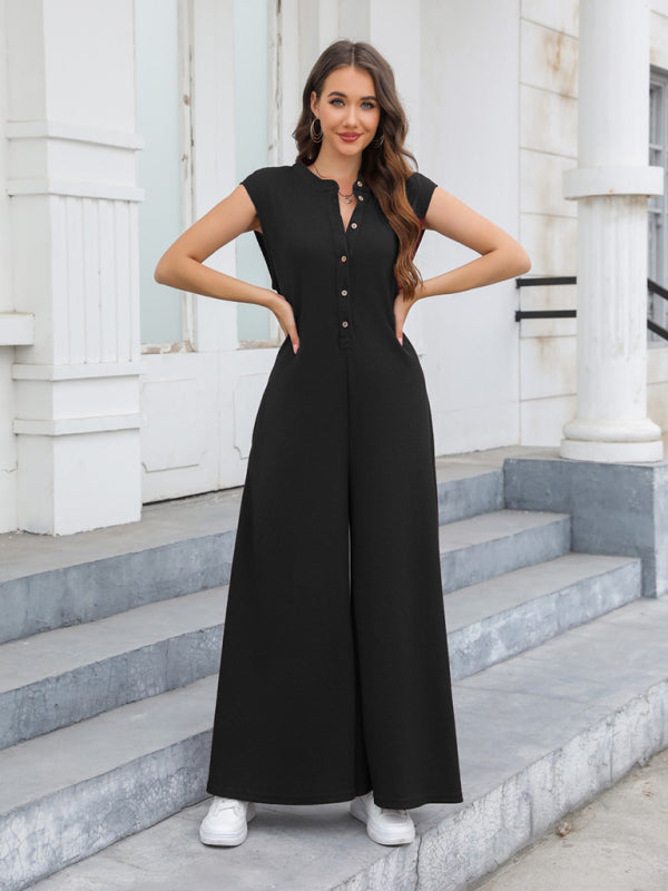 Women's Solid Wide-Leg Loose Jumpsuit -  Oversized Playsuit