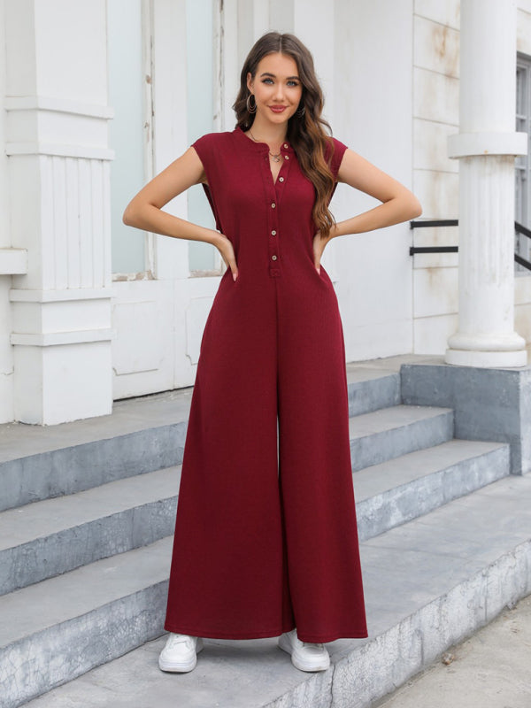 Women's Solid Wide-Leg Loose Jumpsuit -  Oversized Playsuit