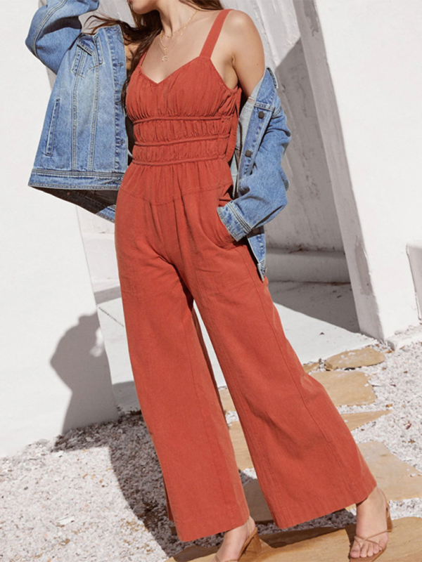 Women's Full-Length Jumpsuit with Gathered Waist	