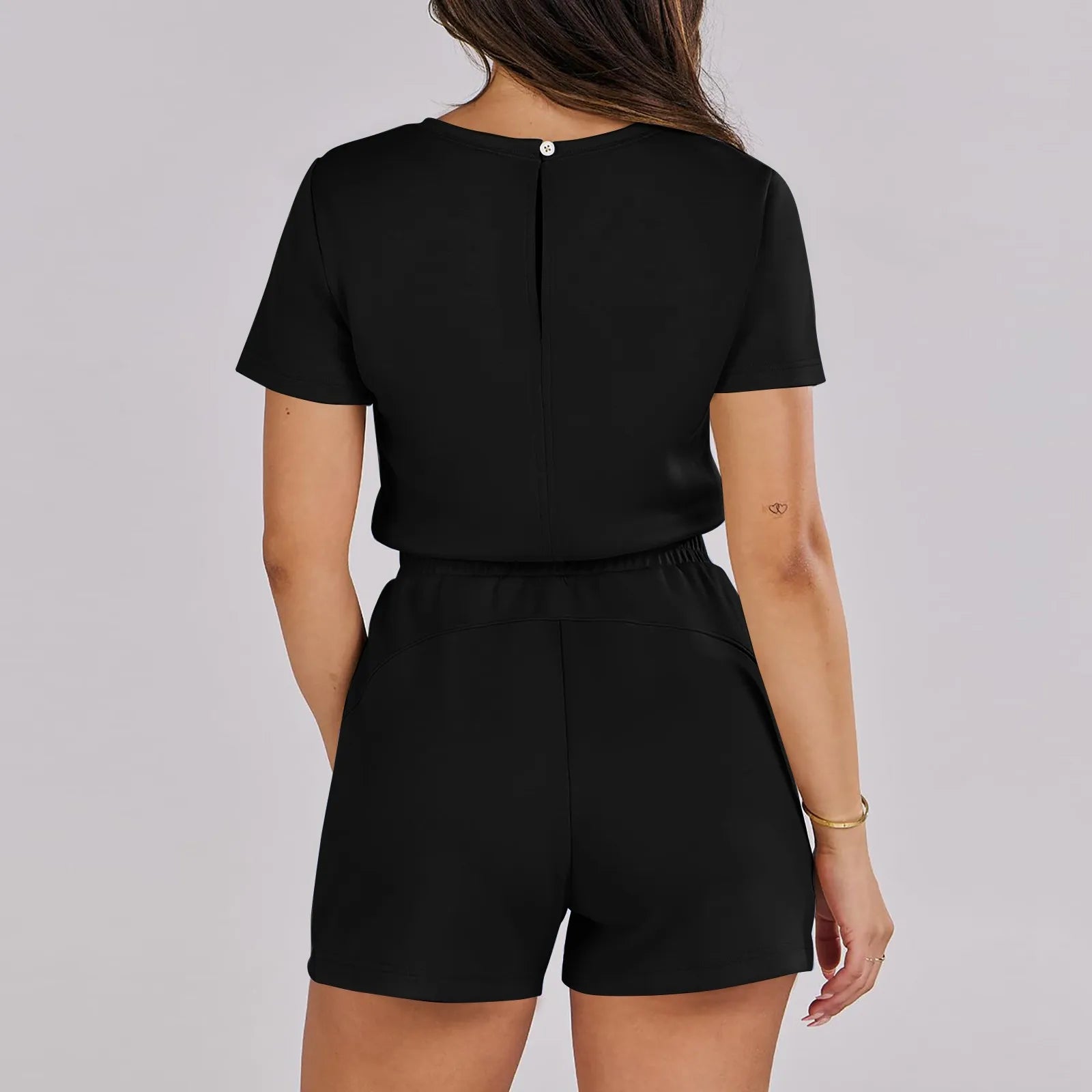 Gathered-Waist Romper for Women - Casual Tee Playsuit Rompers