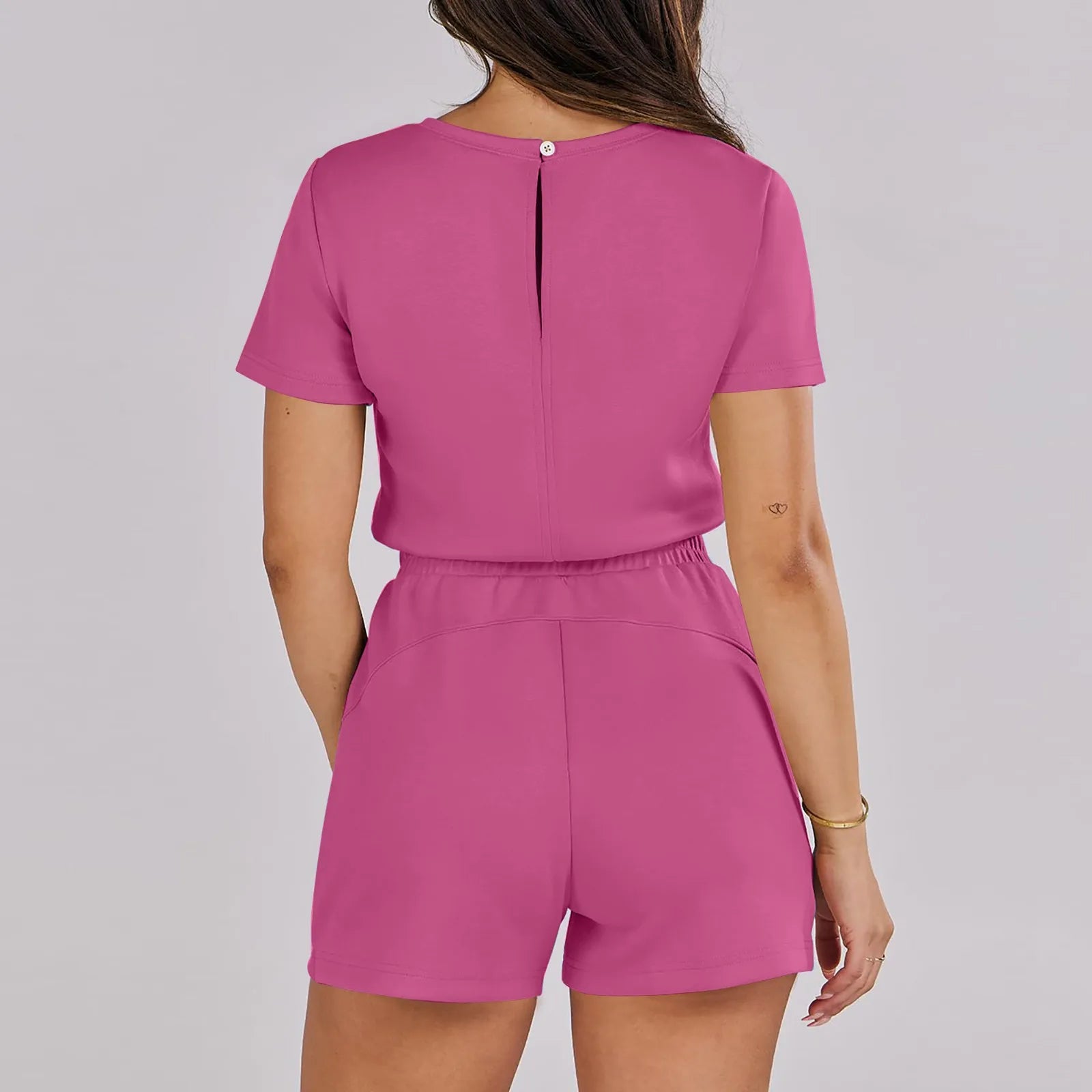 Gathered-Waist Romper for Women - Casual Tee Playsuit Rompers