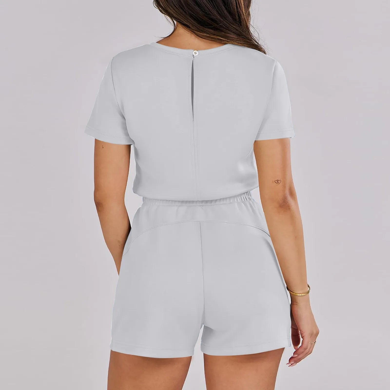 Gathered-Waist Romper for Women - Casual Tee Playsuit Rompers