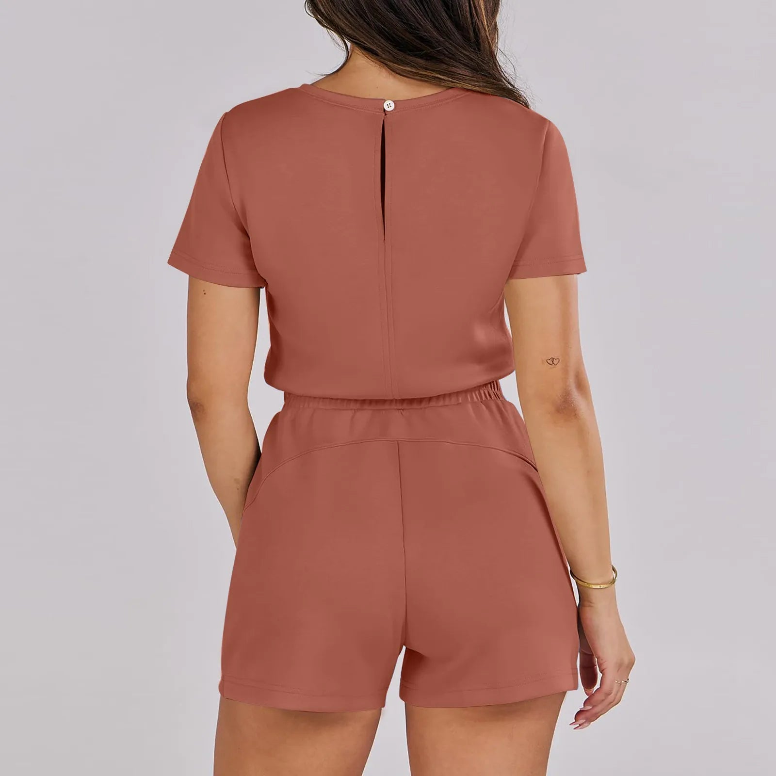 Gathered-Waist Romper for Women - Casual Tee Playsuit Rompers