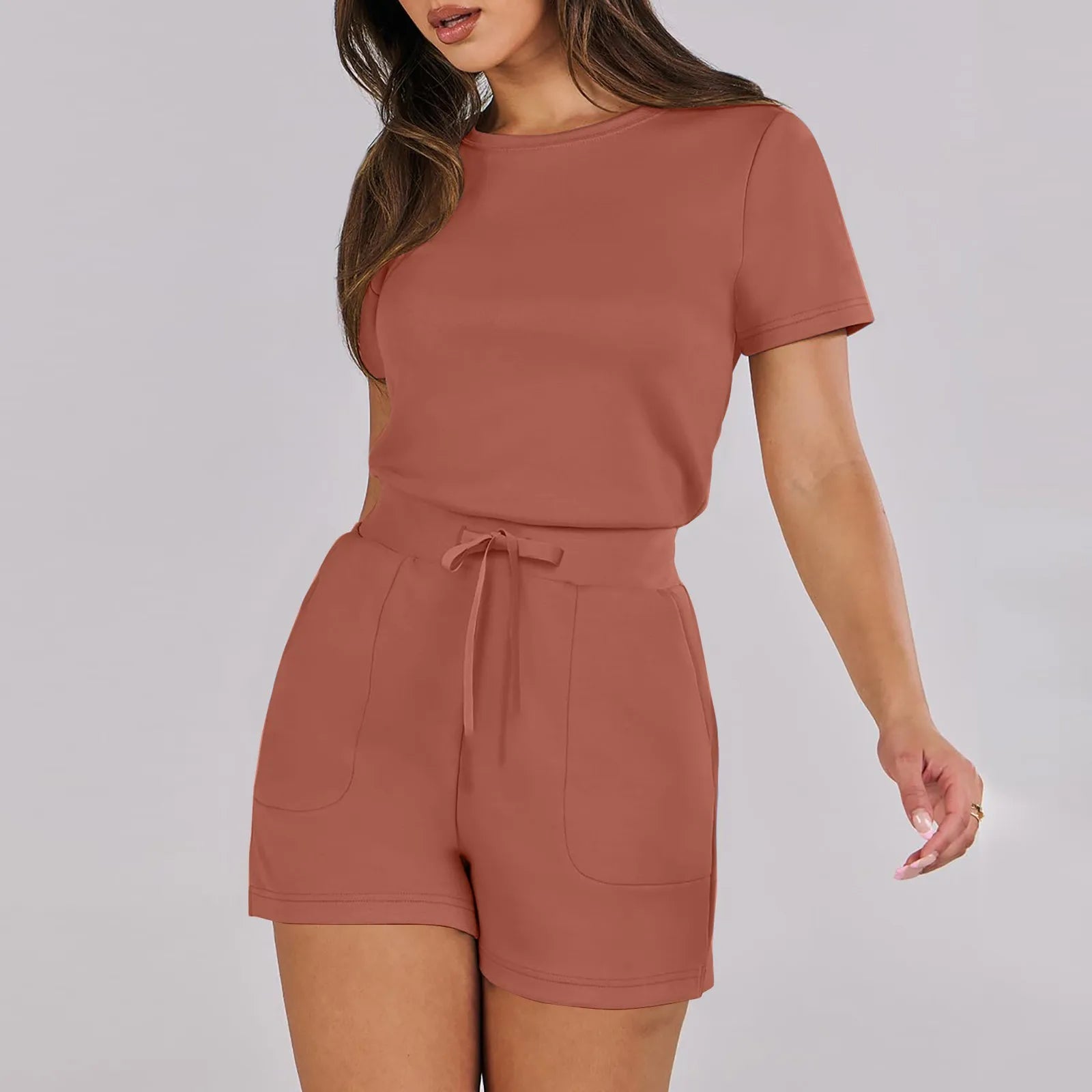 Gathered-Waist Romper for Women - Casual Tee Playsuit Rompers