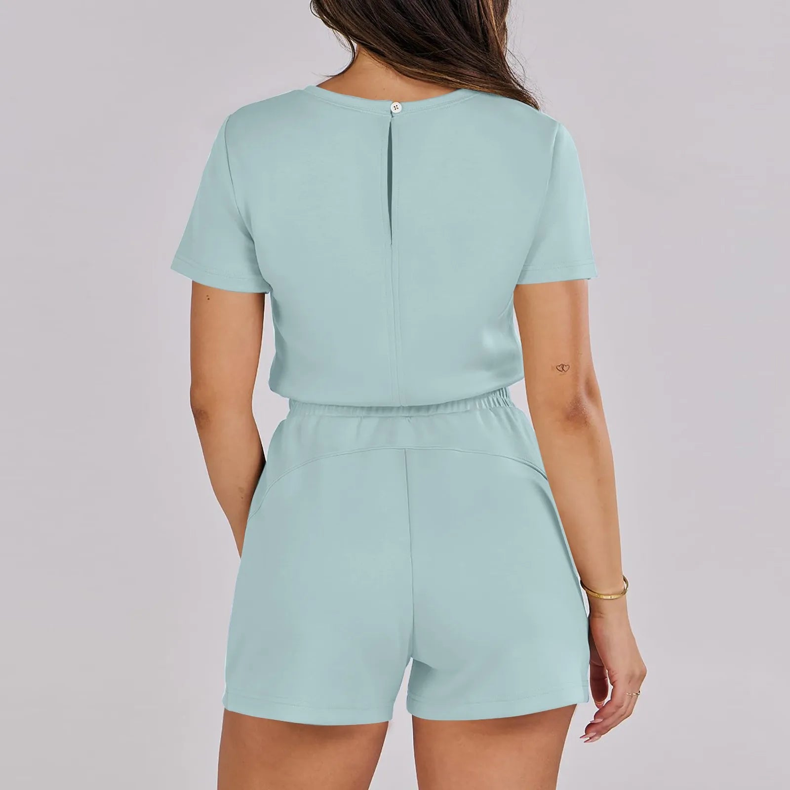 Gathered-Waist Romper for Women - Casual Tee Playsuit Rompers