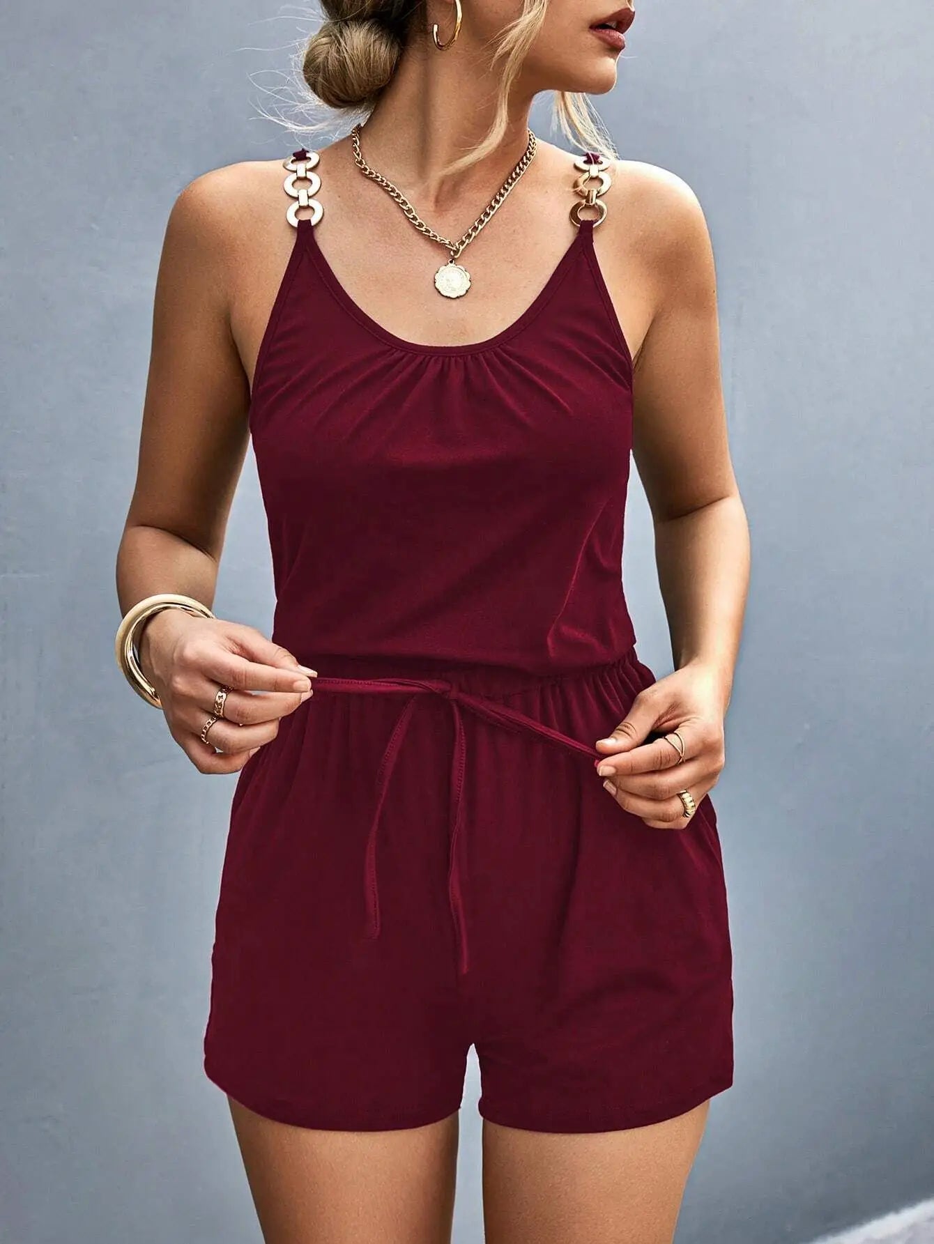 Gathered Waist Short-Length Playsuit for Women Rompers