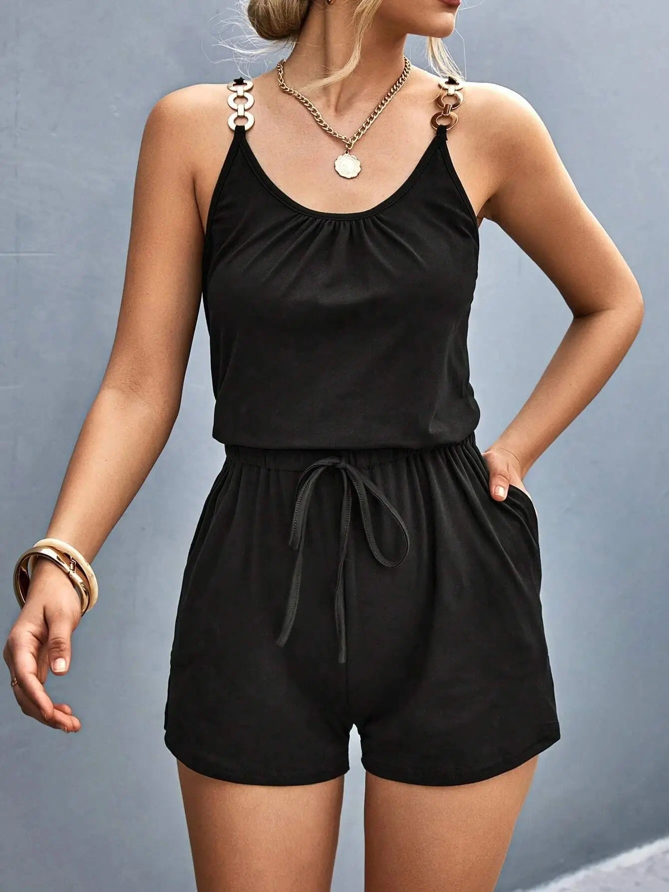 Gathered Waist Short-Length Playsuit for Women Rompers