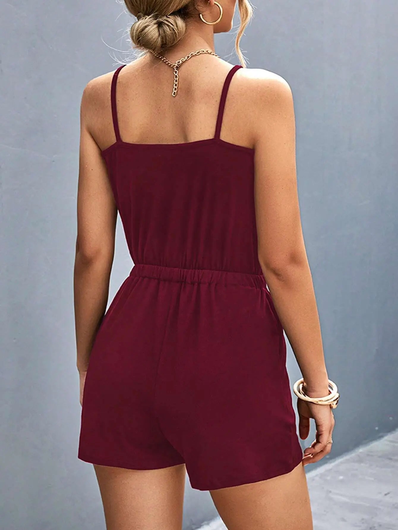 Gathered Waist Short-Length Playsuit for Women Rompers