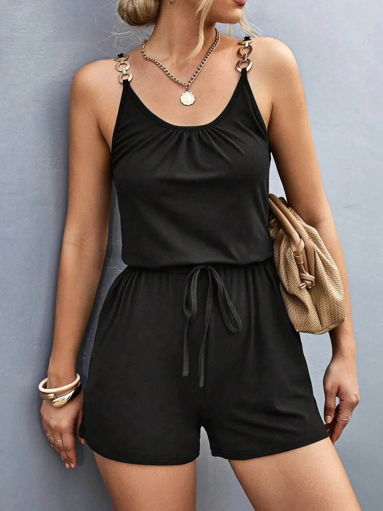 Gathered Waist Short-Length Playsuit for Women Rompers