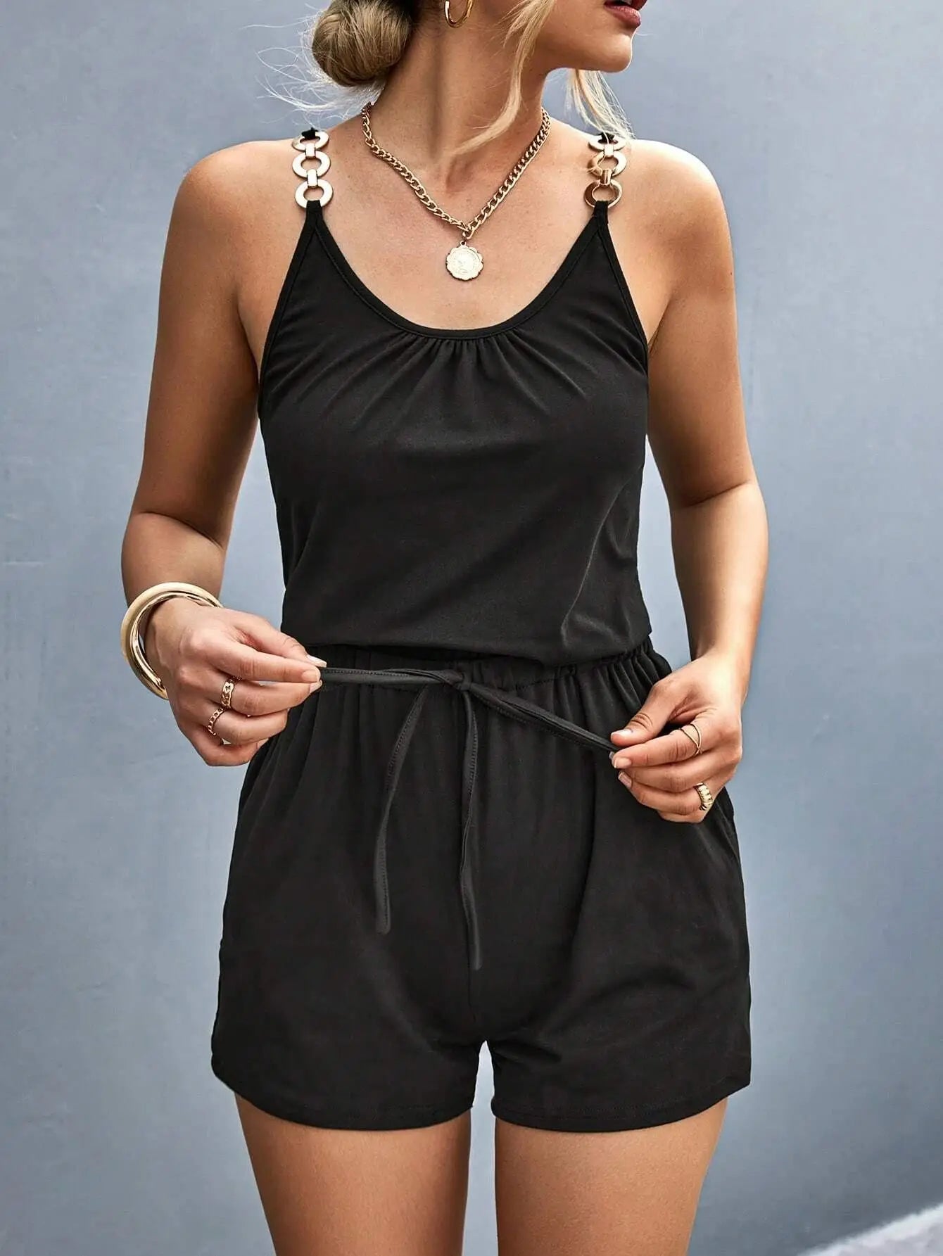 Gathered Waist Short-Length Playsuit for Women Rompers