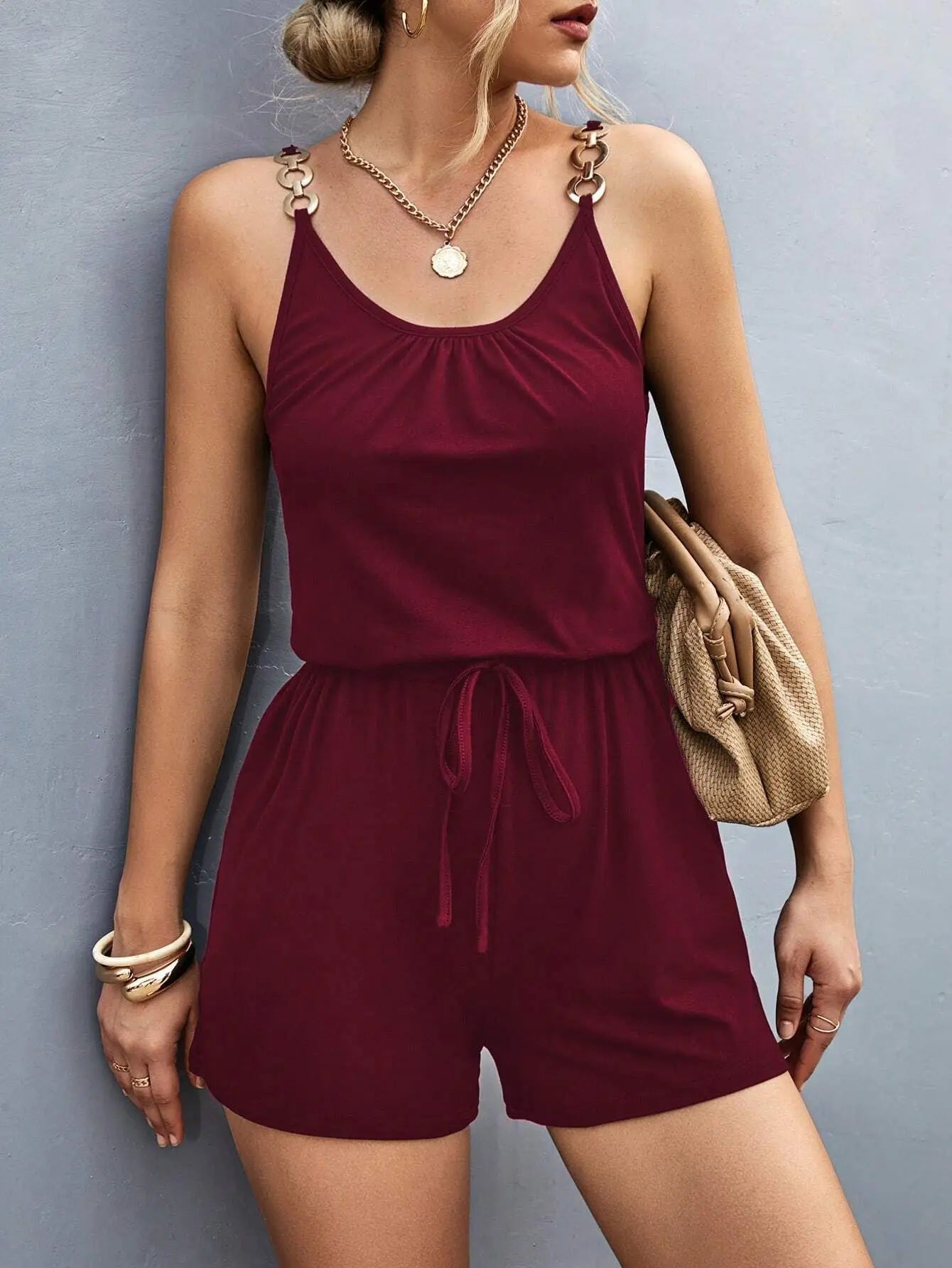 Short-Length Playsuit with Gathered Waist for Women - Cami Romper	