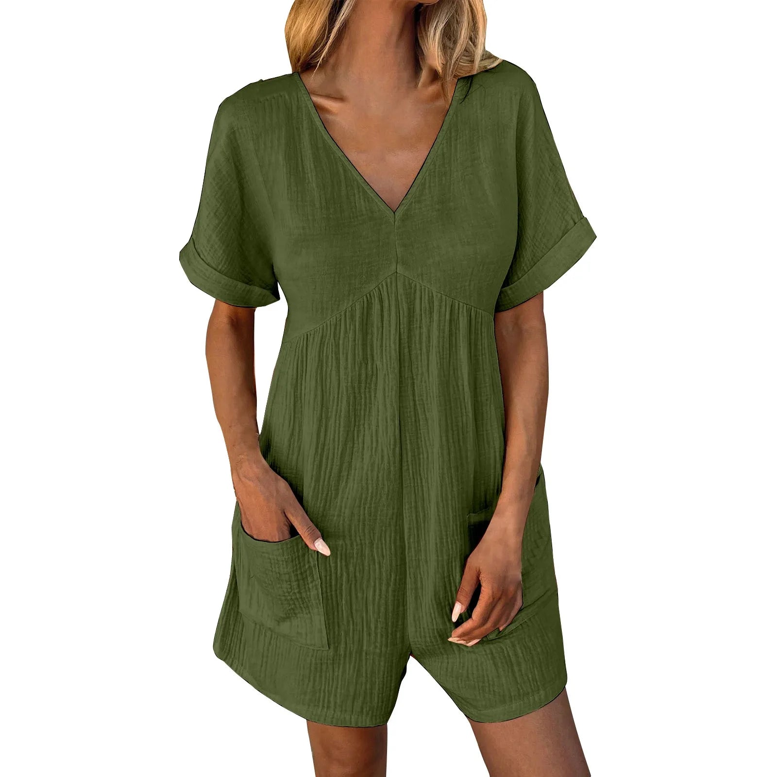 Essential Summer Romper with Textured Fabric and Pockets Rompers