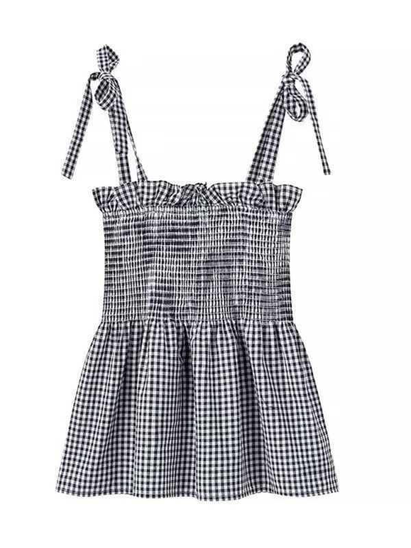 Country Gingham Plaid Tie-Shoulder Peplum Camisole for Women