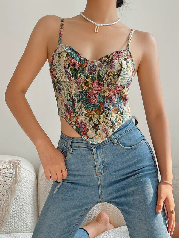 Sweetheart Corset Cami - Vintage Print Bustier Top Corsets