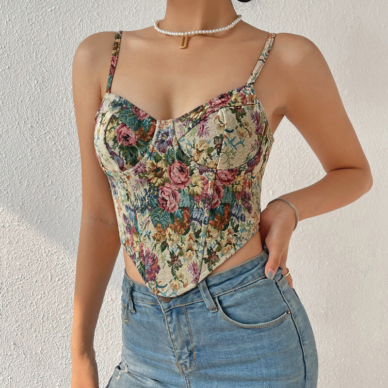 Sweetheart Corset Cami - Vintage Print Bustier Top	