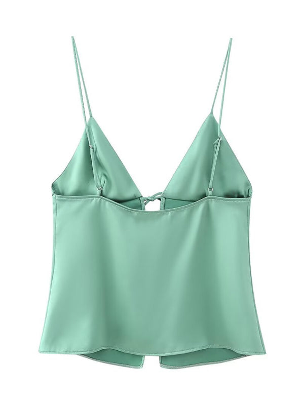 Satin Women's Silky Tie-Up Bow Cami Top for Summer Camis