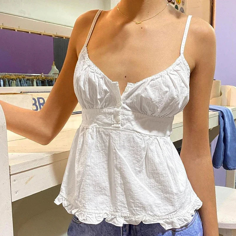 Solid Peplum Cami Top for Summer Outings	