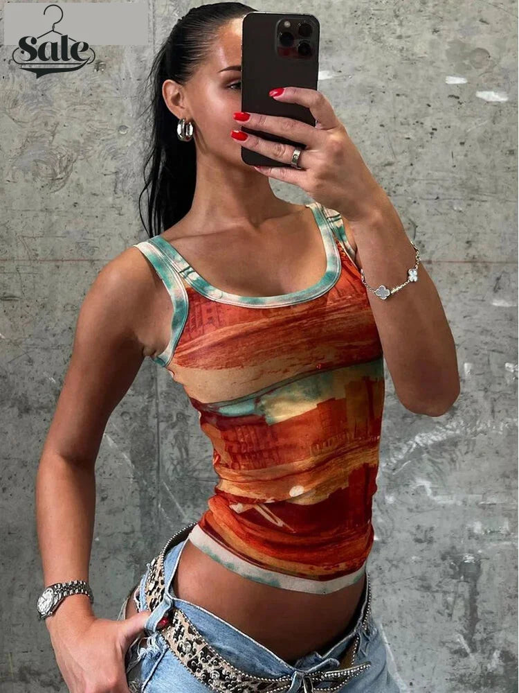 Women's Sleeveless Tank Top in Vintage Sunset Design	