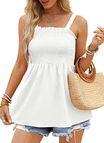 Women's Summer Cami Tank Top - Sleeveless Blouse with Ruffle Details	