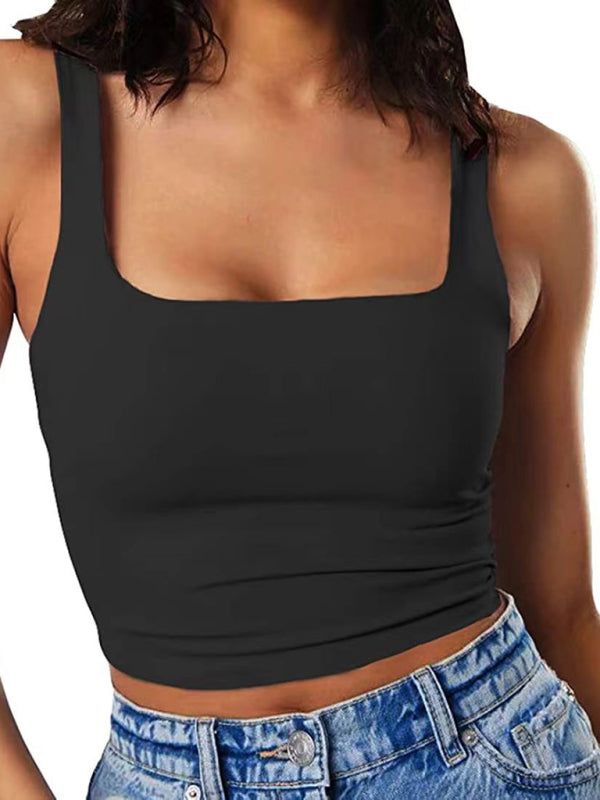 Women's Solid Square Neck Top - Fitted Crop Cami Crop Top