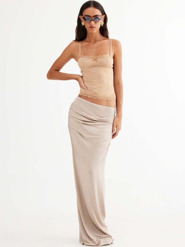 Women's Contrast Lace Accented Solid Cami Top	
