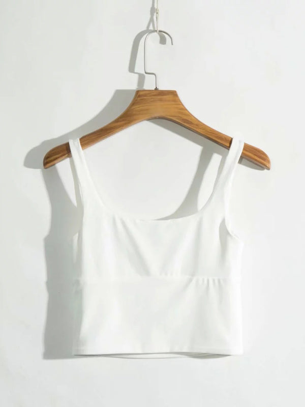 Women's Sleeveless Square Cami Top with Pleated Bust Camis