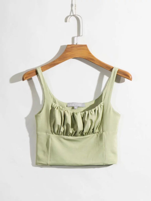 Women's Sleeveless Square Cami Top with Pleated Bust Camis