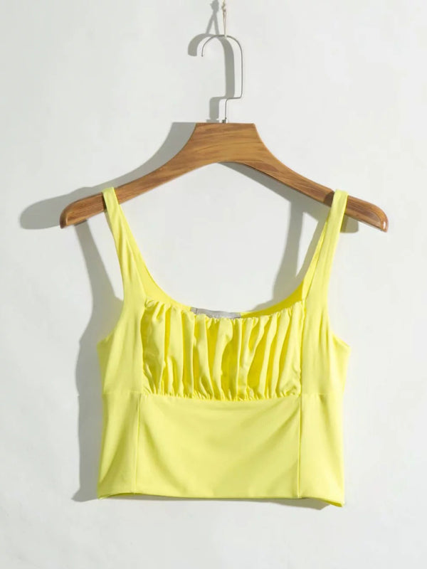 Women's Sleeveless Square Cami Top with Pleated Bust Camis