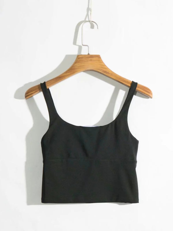 Women's Sleeveless Square Cami Top with Pleated Bust Camis