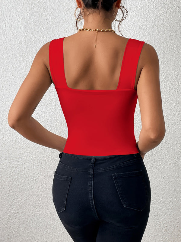 Women's Essential Slim Fit Square Neck Cami Crop Top Camisles