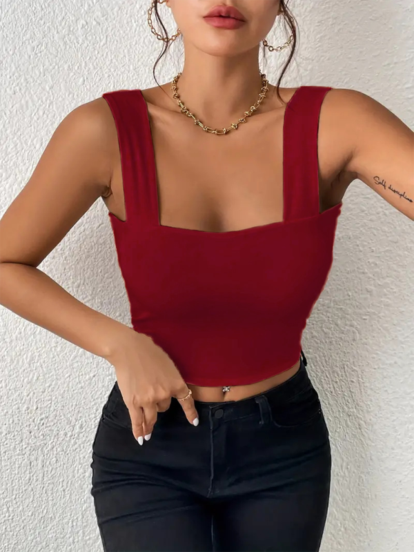 Women's Essential Slim Fit Square Neck Cami Crop Top Camisles