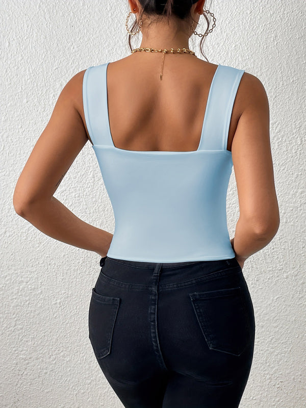 Women's Essential Slim Fit Square Neck Cami Crop Top Camisles