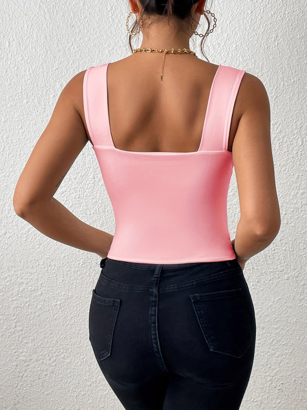 Women's Essential Slim Fit Square Neck Cami Crop Top Camisles