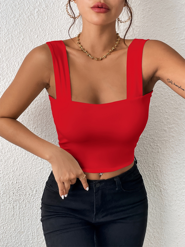 Women's Essential Slim Fit Square Neck Cami Crop Top Camisles