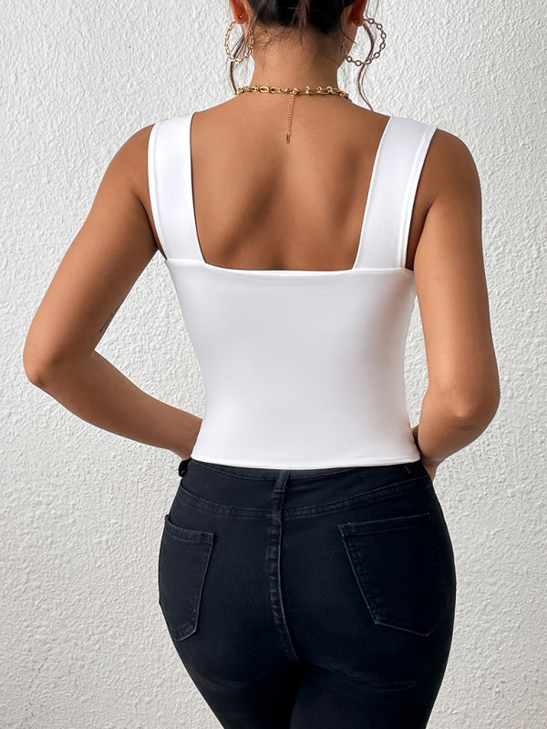 Women's Essential Slim Fit Square Neck Cami Crop Top Camisles