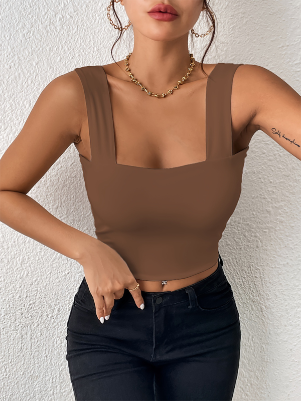 Women's Essential Slim Fit Square Neck Cami Crop Top Camisles