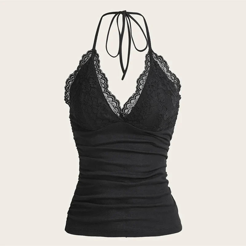 Women's Halter Cami with Lace Trimmed Bust for Festivals Camis