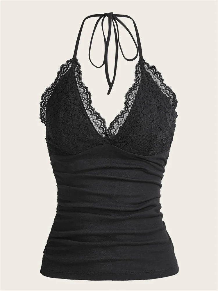 Women's Halter Cami with Lace Trimmed Bust for Festivals	