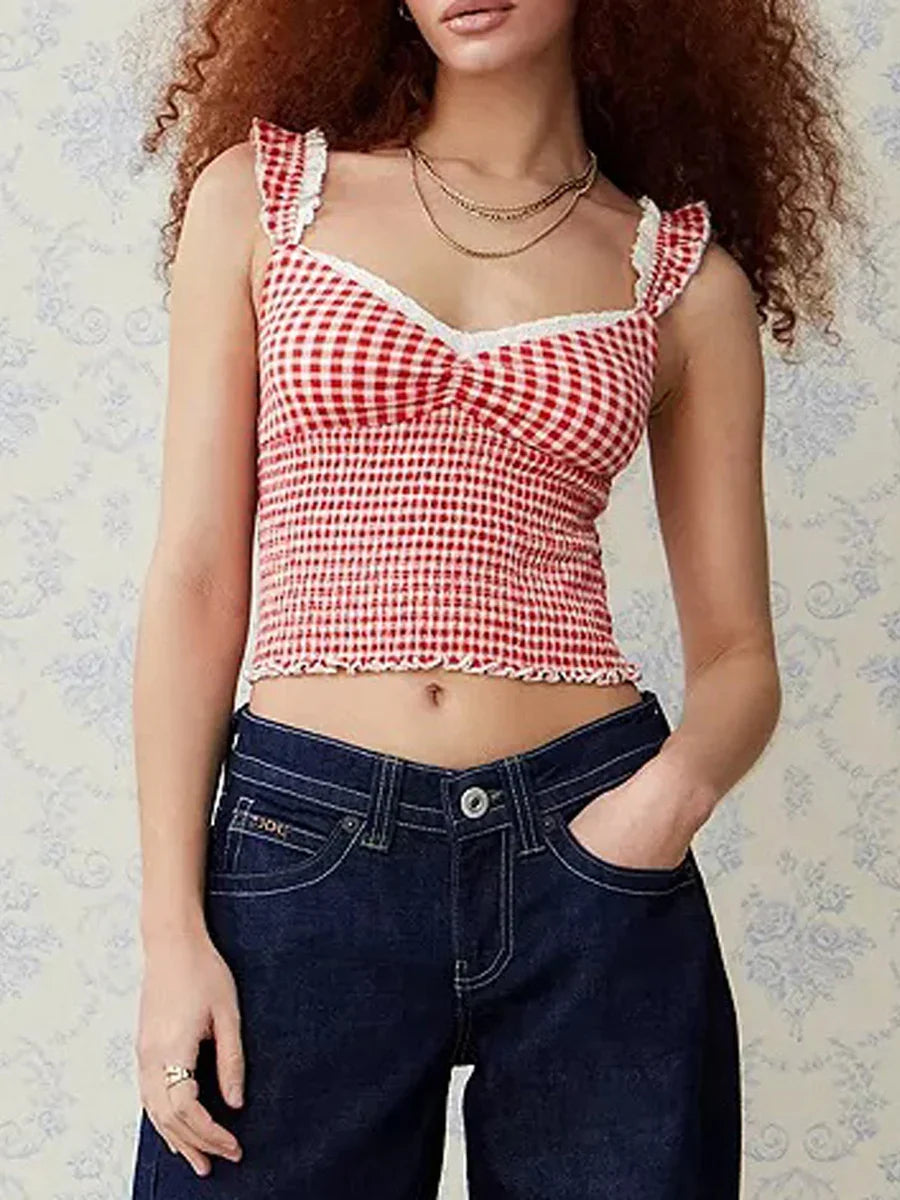 Women's Gingham Smocked Cami Top Camis Tops