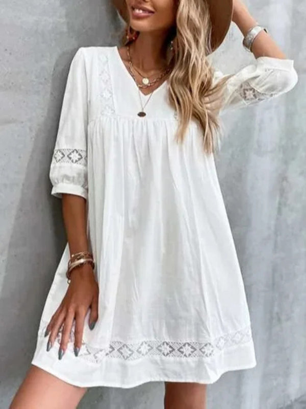 Effortless Charm: Women's Vacation Cotton Beach Mini Dress	
