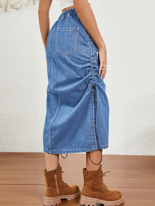 Denim Parachute Skirt with Ruched Side Detail Parachute Skirt