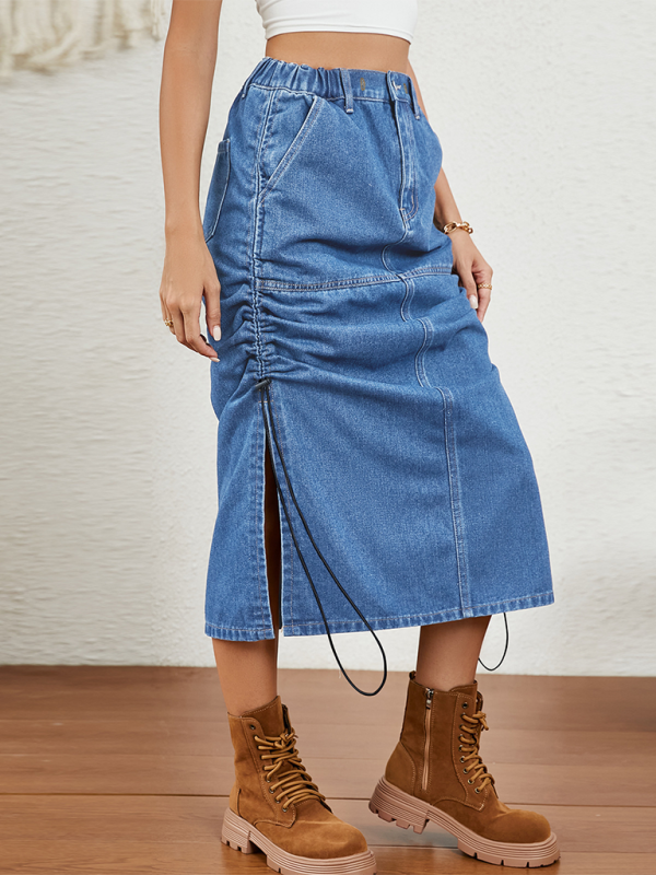 Denim Parachute Skirt with Ruched Side Detail Parachute Skirt