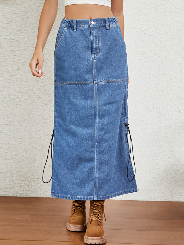 Denim Parachute Skirt with Ruched Side Detail Parachute Skirt