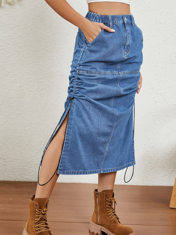 Denim Parachute Skirt with Ruched Side Detail Parachute Skirt