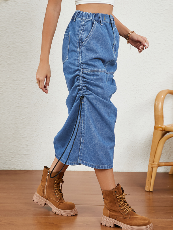 Denim Parachute Skirt with Ruched Side Detail Parachute Skirt