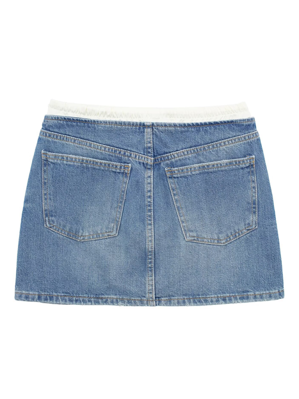 Denim Mini Skirt with Contrast Waistband Denim Skrits