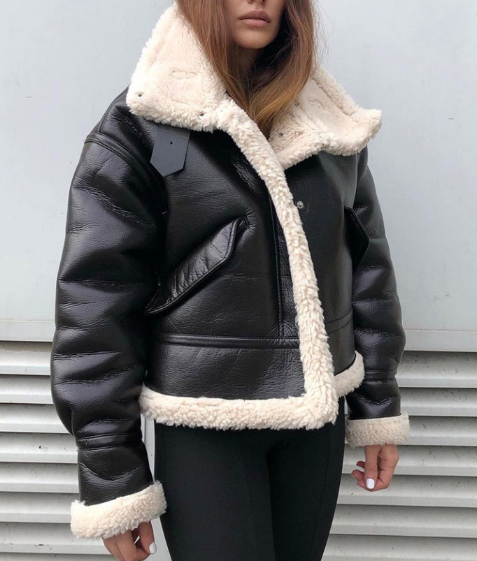 Aviator Jacket - Contrast Borg, Faux Fur and Leather Winter Bomber	