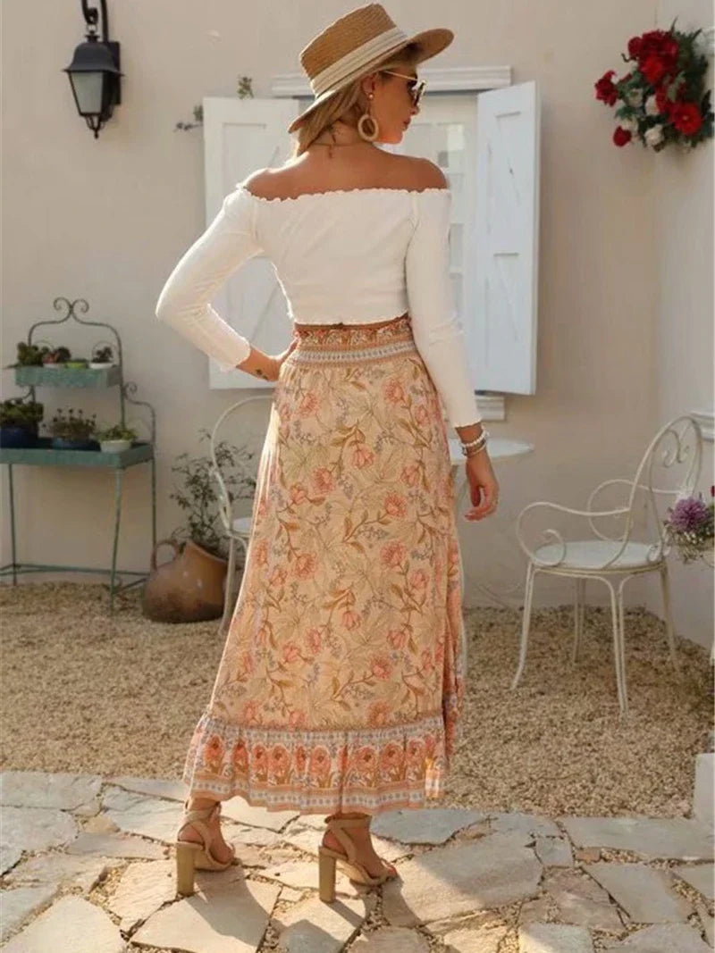 Bohemian High-Low Floral Skirt High-Low Skirts