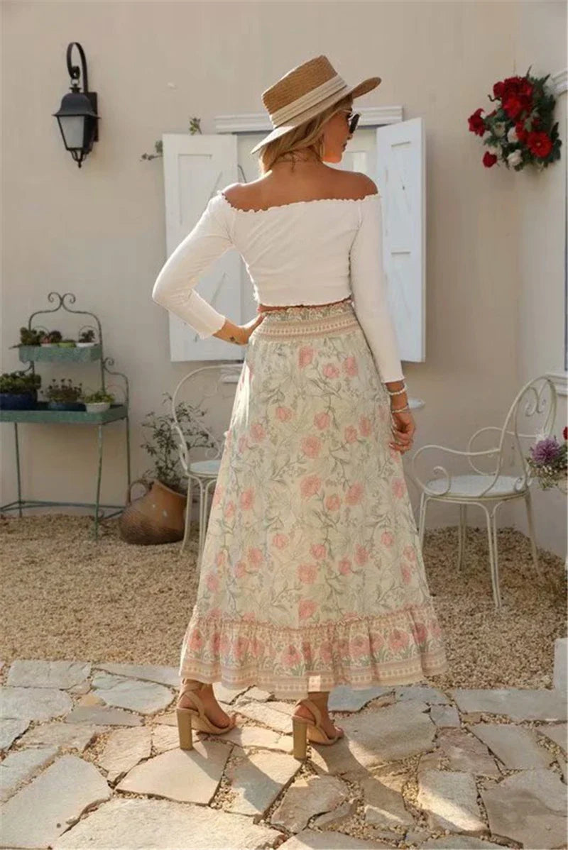 Bohemian High-Low Floral Skirt High-Low Skirts