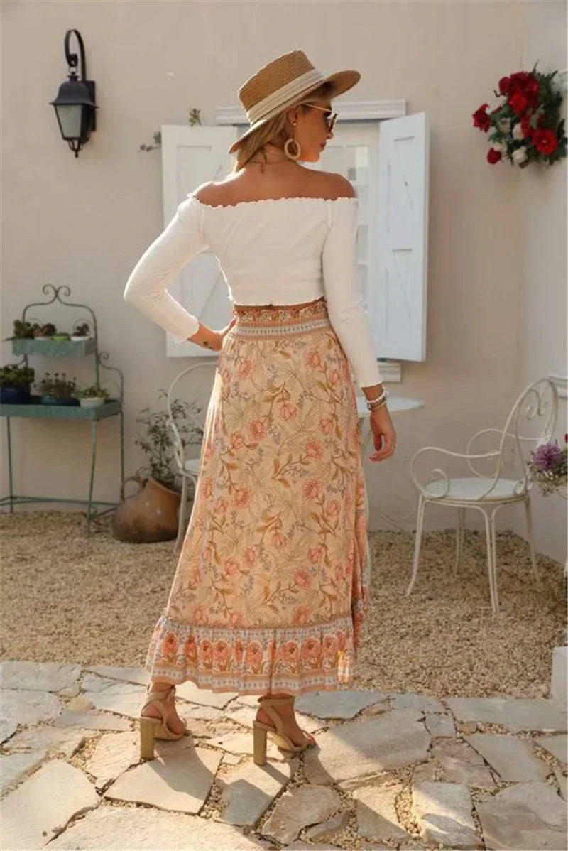 Bohemian High-Low Floral Skirt High-Low Skirts